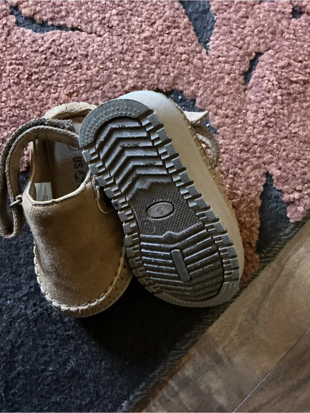 Unbranded Kids Tan Suede Moccasin Slip-Ons with Hook Strap